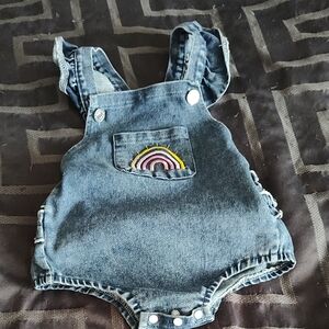 Source Unknown Blue Denim Baby Overalls with Rainbow Pocket